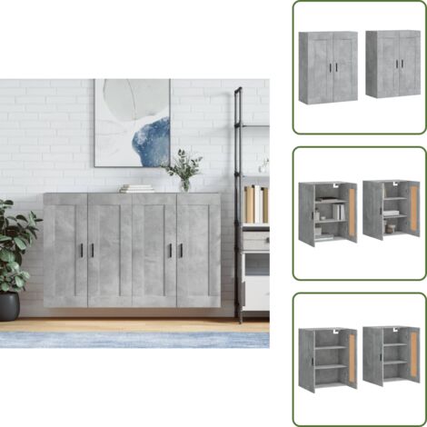 Armario gris hormigón - vidaXL Armarios de pared 2 uds madera de ingeniería gris hormigón - Armario de almacenamiento