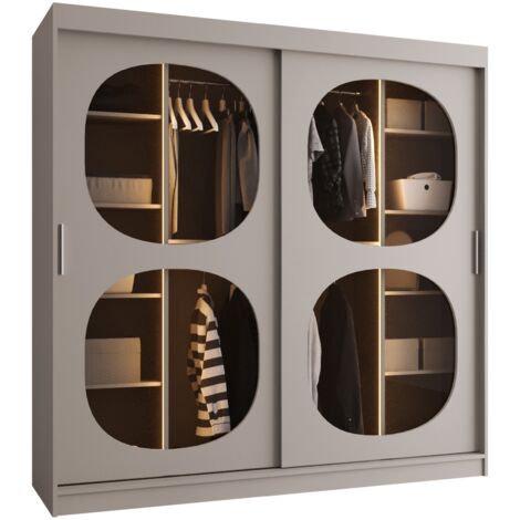 Armario Hartford 531, Cachemira, 200x200x62cm, Puertas de armario: Correderas, Número de estantes: 9, LED