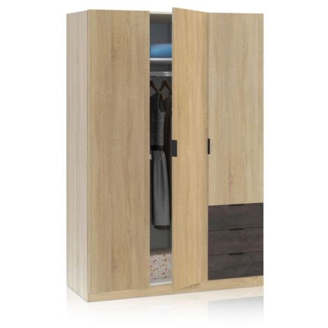 Armario Hexa 3 puertas 3 cajones Roble Canadian - Óxido (ancho) x 180cm (alto)