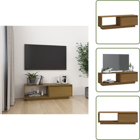 Armario HiFi - vidaXL Mueble de TV de madera maciza pino marrón miel 110x30x33,5 cm - Muebles de madera maciza