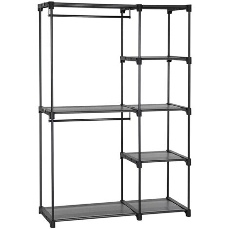 Armario independiente Armario plegable con barra para colgar Perchero Organizador de almacenamiento Guardarropa Dormitorio Sala de estudio Estable 165 cm Negro 120002295