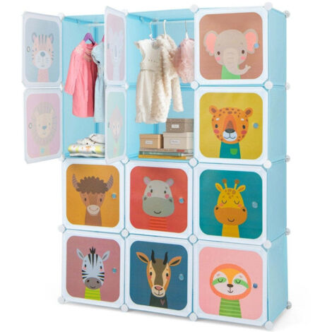 Armario infantil con 12 cubos, azul, plástico