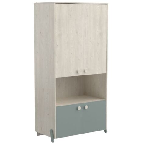 Armario Infantil Ilian con cuatro puertas en color roble Topanga y verde 183x89x50 cm