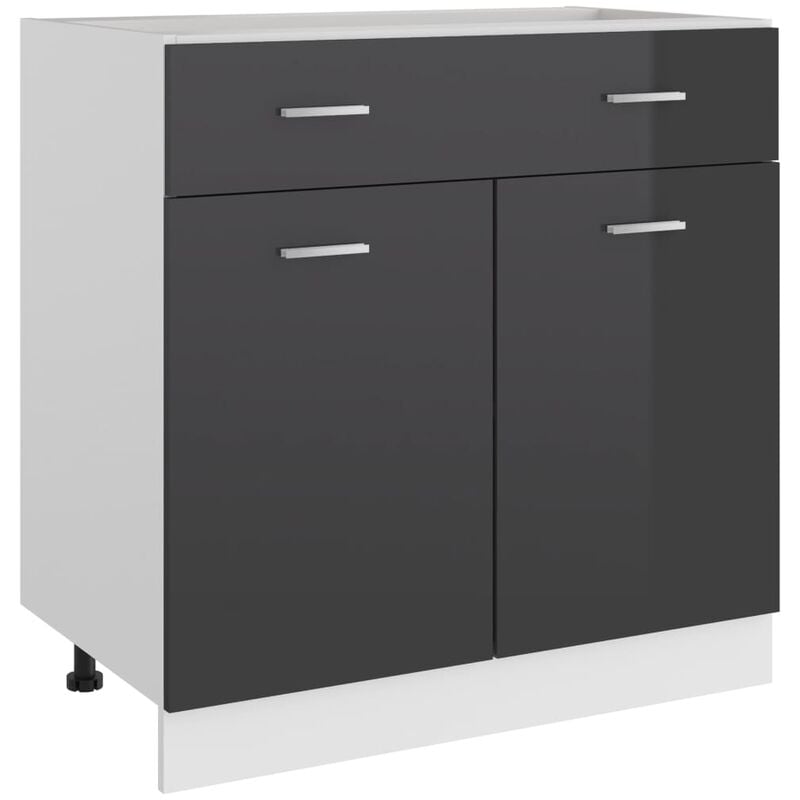 

Armario inferior con cajón de cocina aglomerado gris brillo
