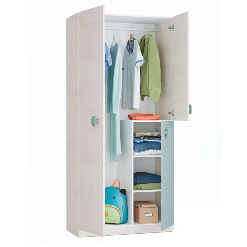 

Armario juvenil dormitorio color verde y blanco 3 puertas 90x200x52 cm