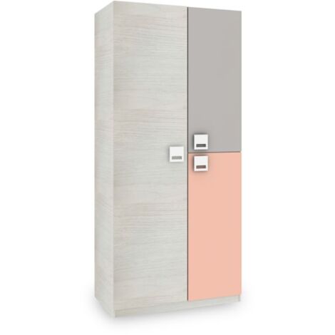 Armario juvenil Kenia Blanco Alpes - Rosa y Gris (ancho) x 200cm (alto)