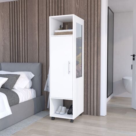 TUHOME CONCEPT Armario Kronospan en melamina con una puerta , dos estante , barra para colgar ropa y espejo incluido , Blanco 160 X 40 X 48 cm