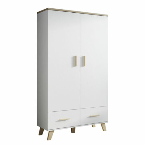 Armario Larfloi 111, Blanco + Roble Sonoma, 190x110x55cm, Puertas de armario: Con bisagras, Número de estantes: 0