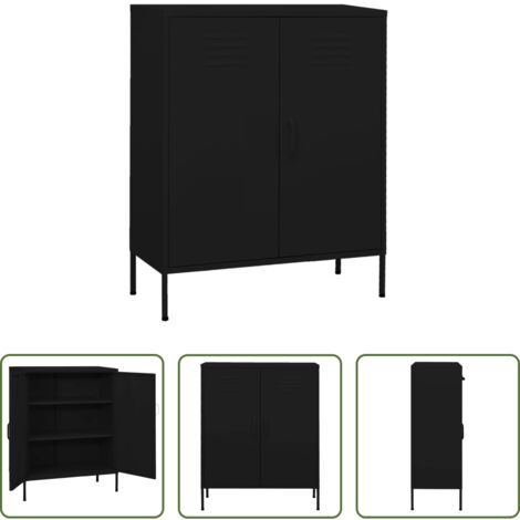 Armario lateral -  Armario de almacenamiento acero negro 80x35x101,5 cm