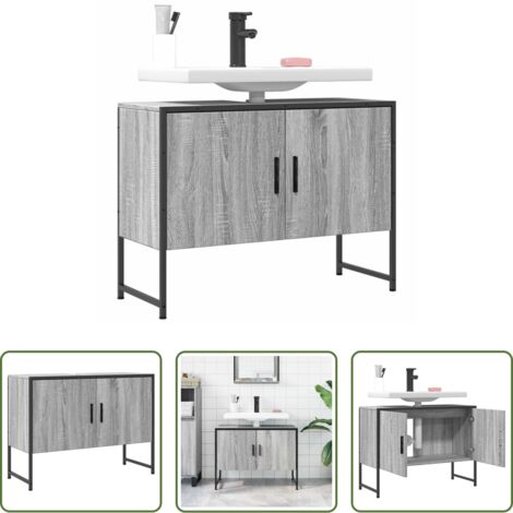 Armario lavabo -  Armario lavabo baño madera ingeniería gris Sonoma 80x33x60 cm