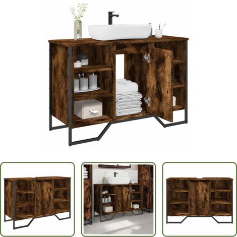Armario lavabo -  Armario lavabo baño madera ingeniería roble ahumado 91x35x60 cm
