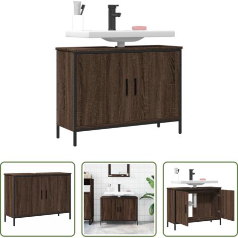 Armario lavabo -  Armario lavabo baño madera ingeniería roble marrón 80x30x60 cm
