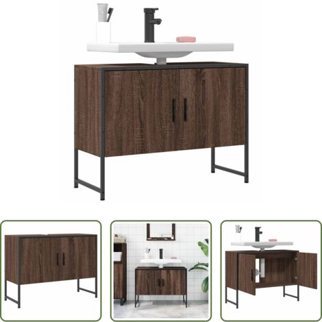 Armario lavabo -  Armario lavabo baño madera ingeniería roble marrón 80x33x60 cm