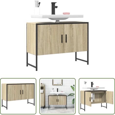 Armario lavabo -  Armario lavabo baño madera ingeniería roble Sonoma 80x33x60 cm