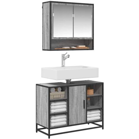 Armario lavabo baño madera ingeniería gris  80x33x60 cm
