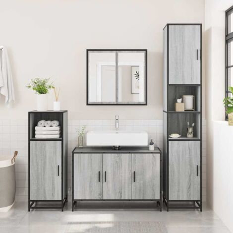Armario lavabo baño madera ingeniería gris  90x33x60 cm