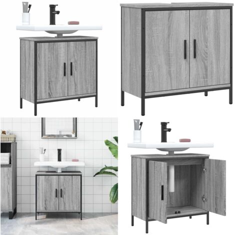 Armario lavabo baño madera ingeniería gris Sonoma 60x30x60 cm - Armario de lavabo - Armario de baño gris