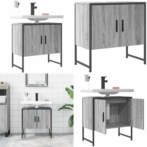 Armario lavabo baño madera ingeniería gris Sonoma 60x33x60 cm - Armario de lavabo - Armario de baño gris