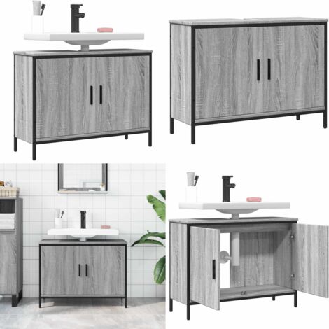 Armario lavabo baño madera ingeniería gris Sonoma 80x30x60 cm - Armario lavabo - Armario de baño gris