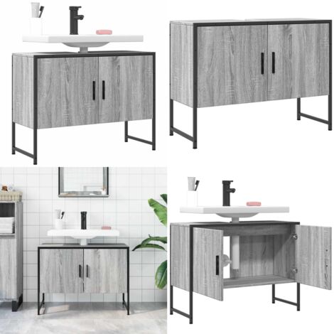 Armario lavabo baño madera ingeniería gris Sonoma 80x33x60 cm - Armario lavabo - Armario de baño gris