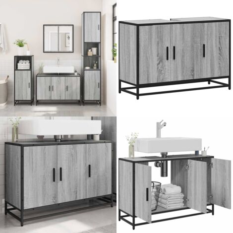 Armario lavabo baño madera ingeniería gris Sonoma 90x33x60 cm - Mueble de baño - Lavabo