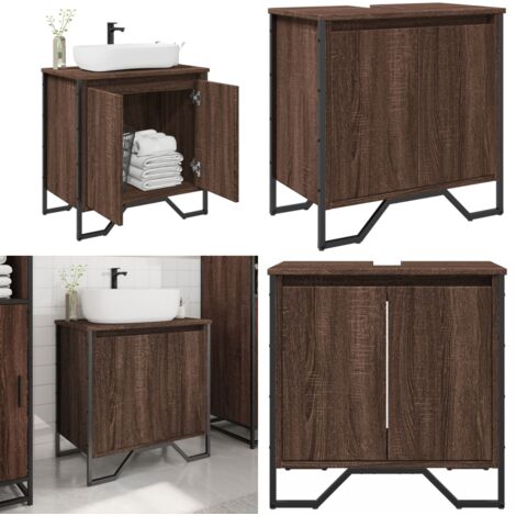 Armario lavabo baño madera ingeniería marrón roble 60x35x60 cm - Armario lavabo - Armario de madera
