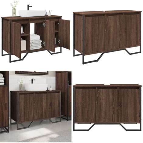 Armario lavabo baño madera ingeniería marrón roble 91x35x60 cm - Armario lavabo - Armario de madera