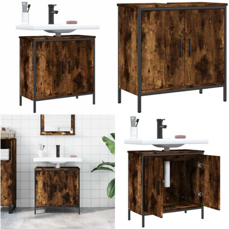 Armario lavabo baño madera ingeniería roble ahumado 60x30x60 cm - Armario lavabo - Armario de baño madera