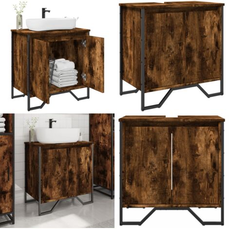 Armario lavabo baño madera ingeniería roble ahumado 60x35x60 cm - Armario lavabo - Armario de baño madera