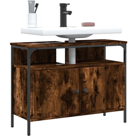 Armario lavabo baño madera ingeniería roble ahumado 80x30x60 cm