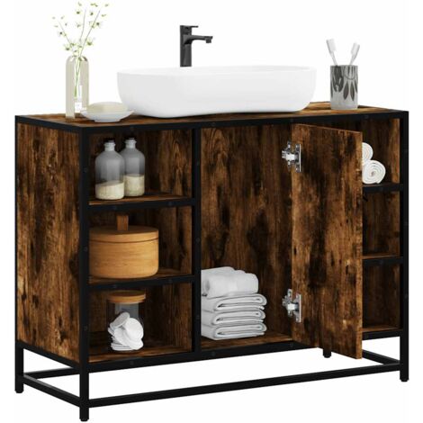 Armario lavabo baño madera ingeniería roble ahumado 80x33x60 cm