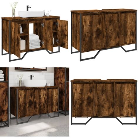 Armario lavabo baño madera ingeniería roble ahumado 91x35x60 cm - Armario lavabo - Armario de baño madera