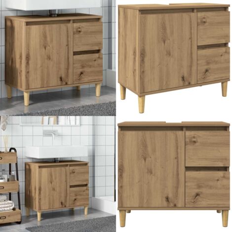 Armario lavabo baño madera ingeniería roble artisan 65x33x60 cm - Mueble de lavabo - Armario de madera