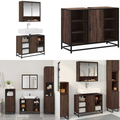 Armario lavabo baño madera ingeniería roble marrón 80x33x60 cm - Mueble de lavabo - Madera de ingeniería