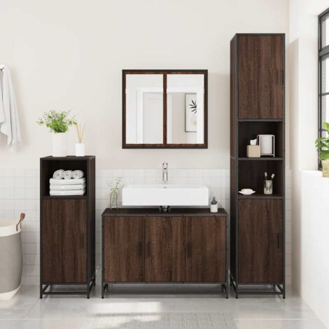 Armario lavabo baño madera ingeniería roble marrón 90x33x60 cm