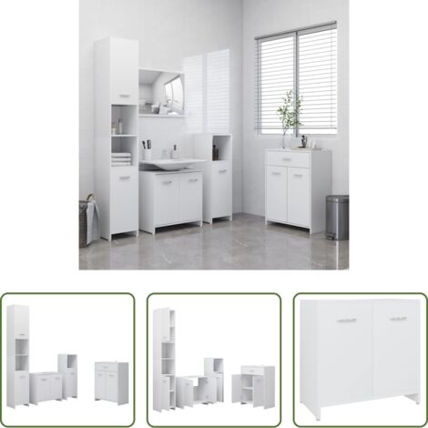 Armario lavabo -  Juego de muebles de baño 4 piezas blanco