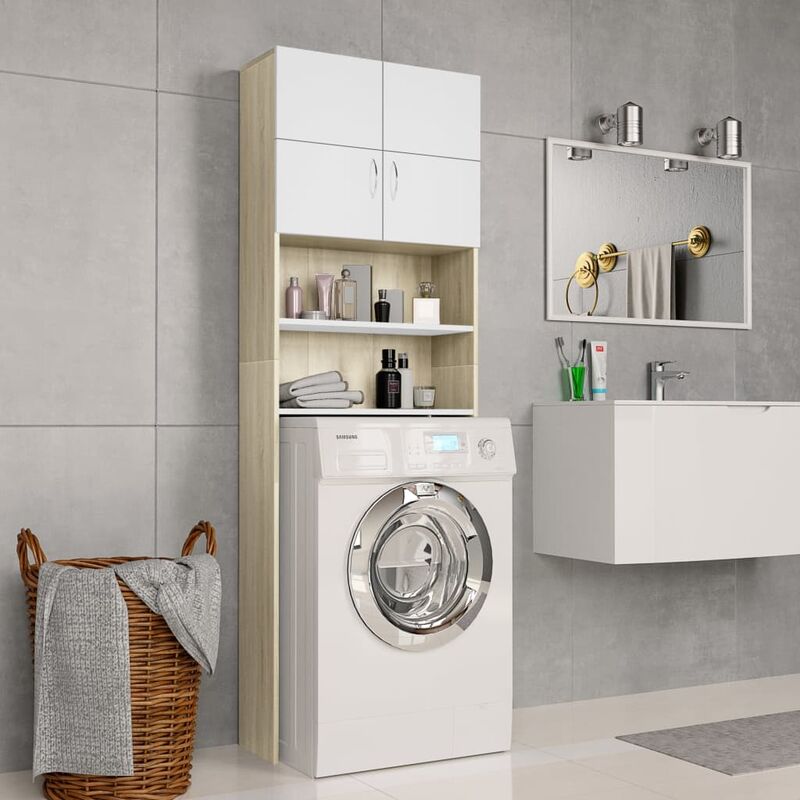 

Youthup - Armario lavadora aglomerado blanco roble Sonoma 64x25,5x190 cm - Beige