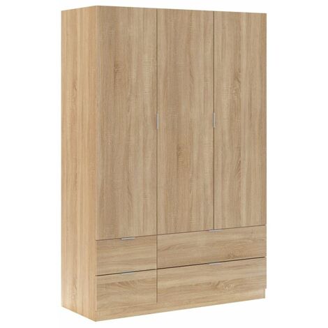 DUEHOME Armario LCX 135 3 puertas y 4 cajones Roble Canadian 135cm (ancho) x 200cm (alto)