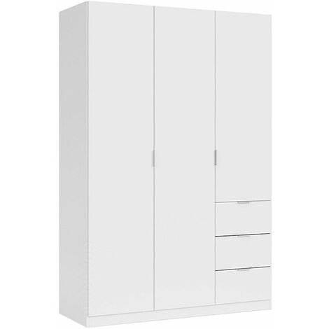 FANMUEBLES Armario LCX 3 puertas 3 cajones Blanco 135cm (ancho) x 200cm (alto)