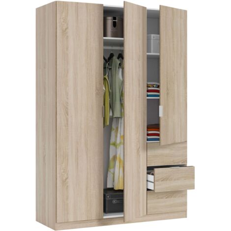 HABITAT ET JARDIN Armario LCX 3 puertas 3 cajones Roble Canadian 135cm (ancho) x 200cm (alto)