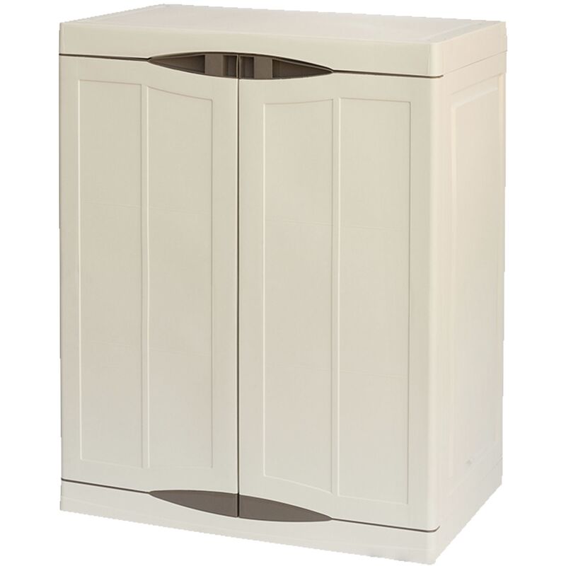 

Armario de mediana altura en polipropileno, color marfil y taupe, L 700 x P 470 x H 900 mm con 2 estantes en el interior