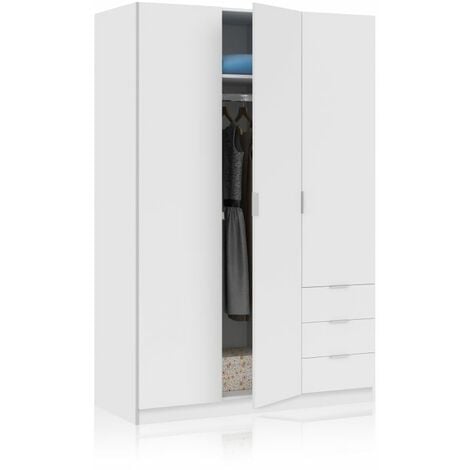 USINESTREET Armario Low Cost 3 puertas 3 cajones Blanco 121cm(armario)/35cm(cajón) (ancho) x 180cm(armario)/13cm(cajón) (alto)