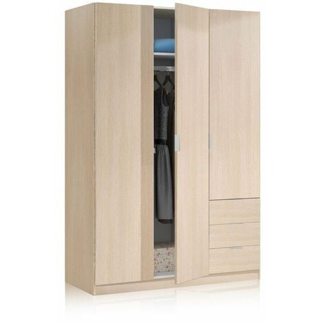 Armario Low Cost 3 puertas 3 cajones Roble 121cm(armario)/35cm(cajón) (ancho) x 180cm(armario)/13cm(cajón) (alto)