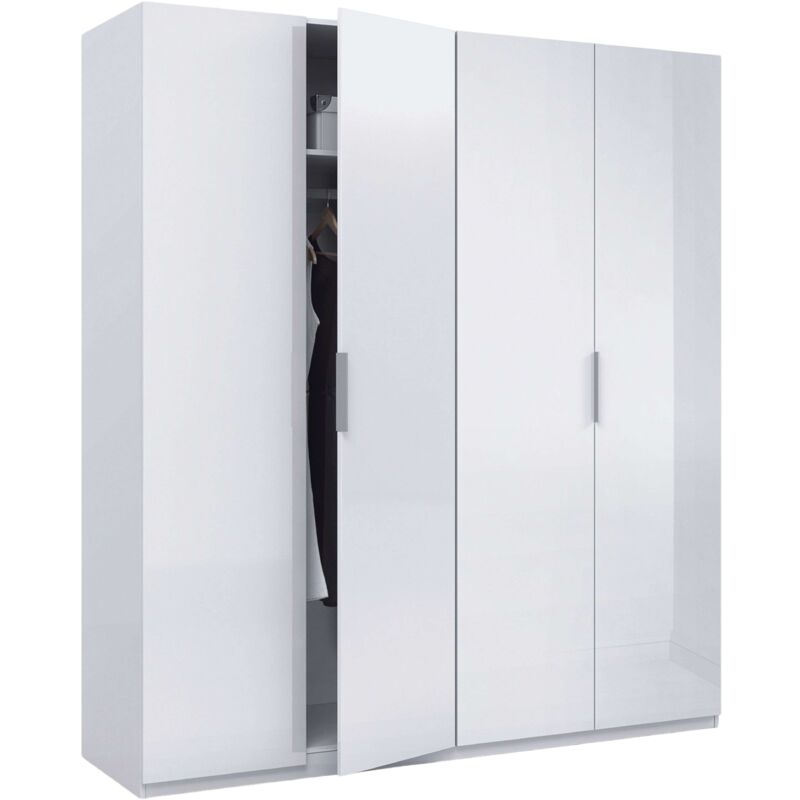 

Armario dormitorio grande 4 puertas 200x180 cm color blanco brillo con altillos