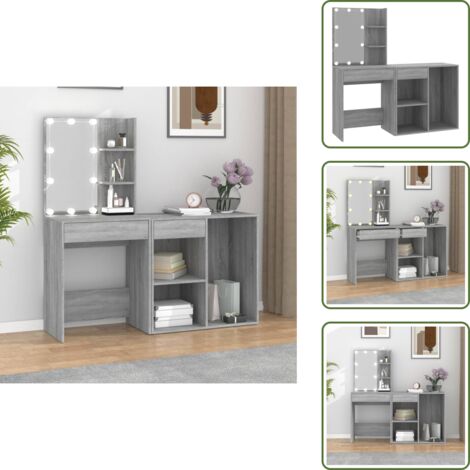 Armario madera contrachapada - vidaXL Tocador con LED y armario madera contrachapada gris Sonoma - Tocador con luz LED