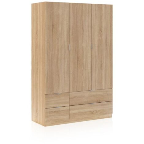 Armario Magan 3 puertas y 4 cajones Roble Canadian (ancho) x 200cm (alto)