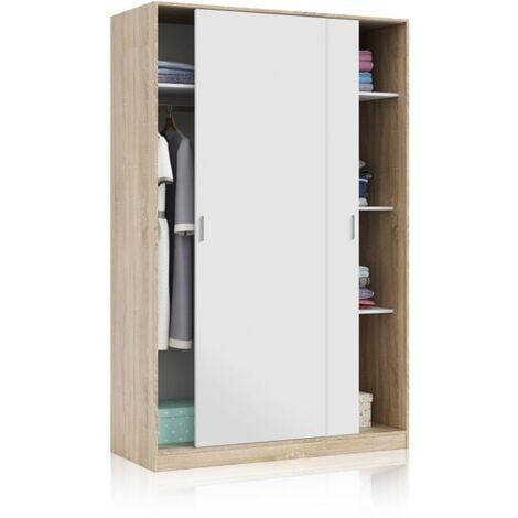 MOBIMARKET Armario Max 2 puertas Correderas en Color Blanco Artik y Roble Canadian 200x120x50 cm