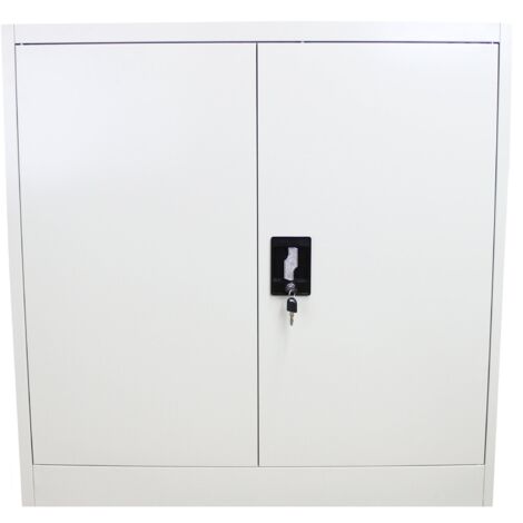 Armario Metálico de Oficina Interior Archivero Fichero Archivador Casillero Gabinete Cajonera Taquilla Mueble Almacenamiento Almacenar Documentos con 2 Puertas,llaves+3 Estantes Ajustables 90x90x40cm