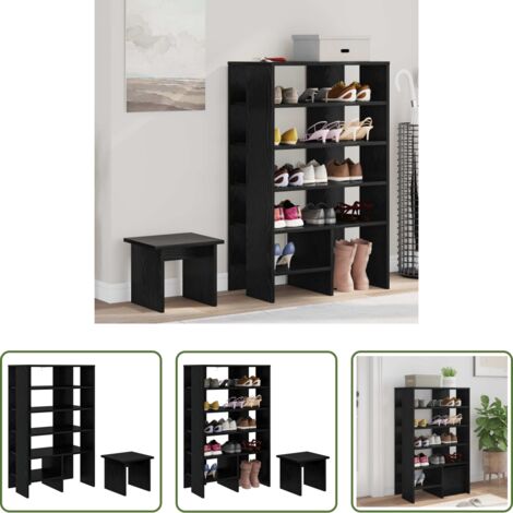 Armario moderno - Armario Zapatero 2 pcs Roble Negro Madera de ingeniería
