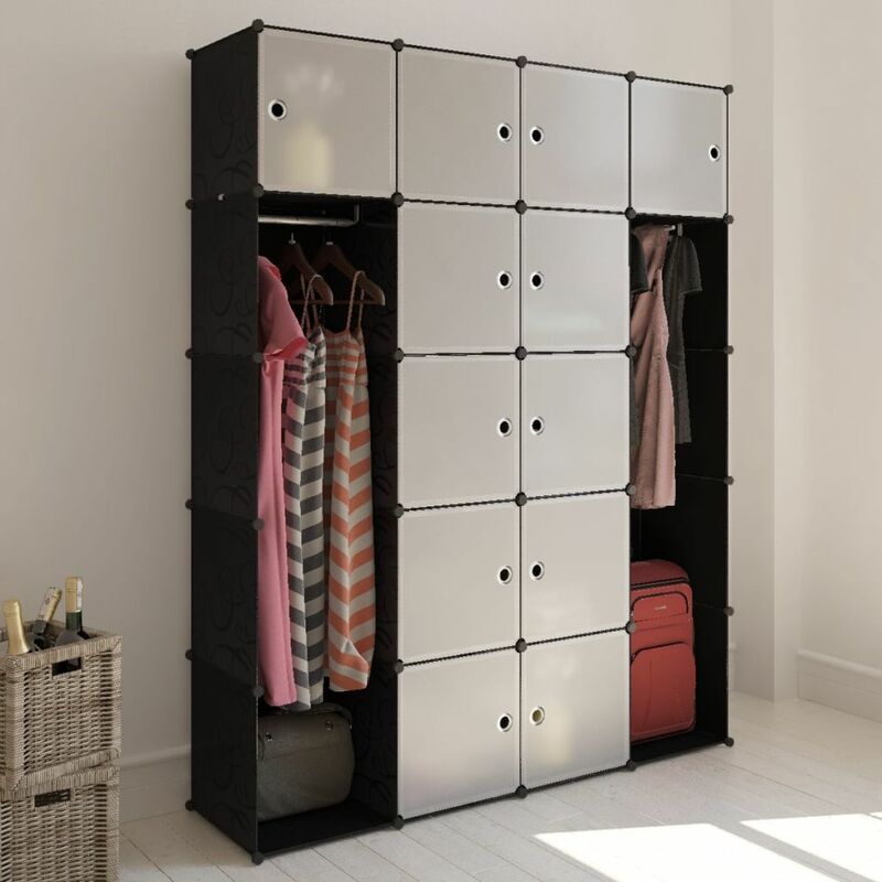 

Armario modular 14 compartimentos negro y blanco 37x146x180,5cm